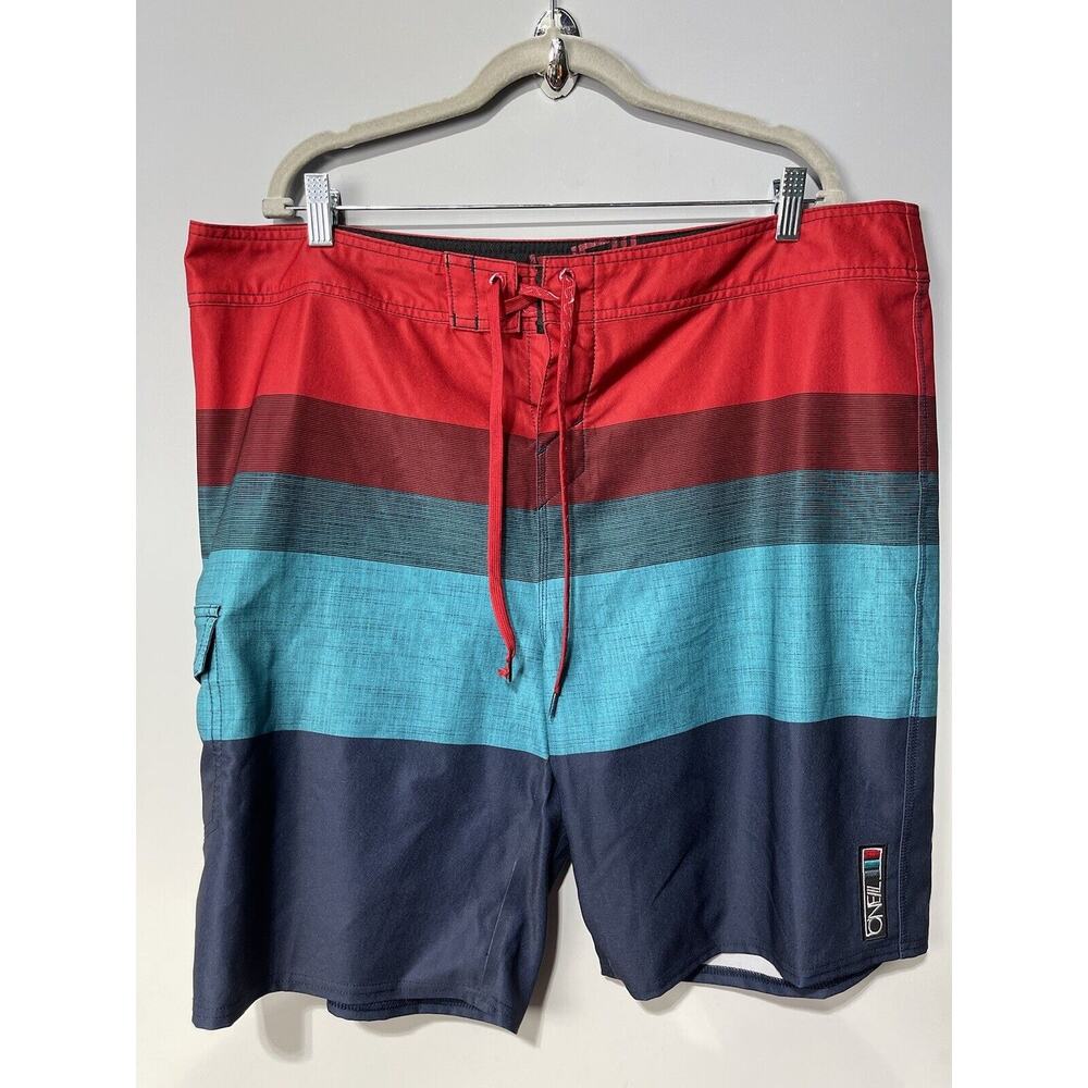 O'Neill Men’s Board Shorts Beach Surf Swim Ocean Y2K Striped Red/Blue Size 40
